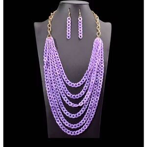 Vintage Multilayer Acrylic Demi-parure Necklace & Earring set Amethyst Lavender